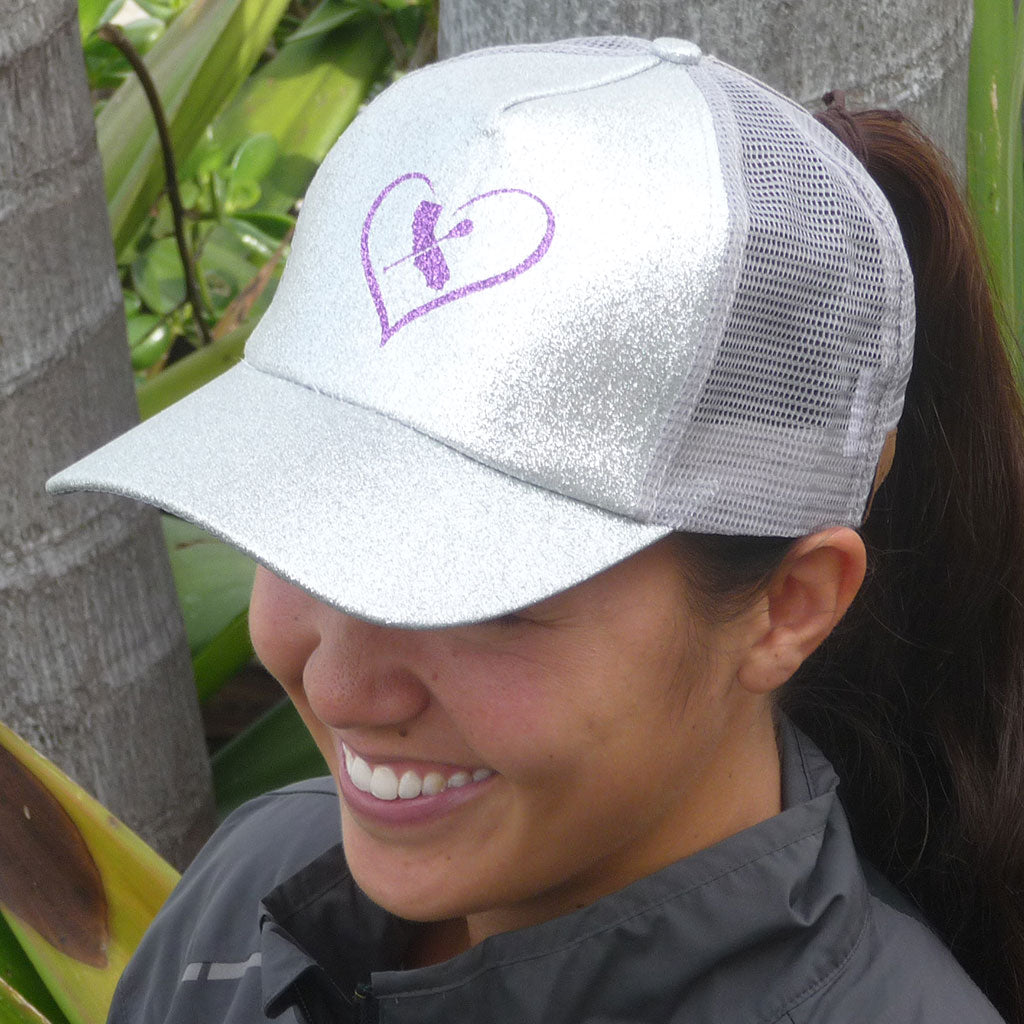 iHeart Glitter Hat with High Ponytail Hole | Cali Paddler